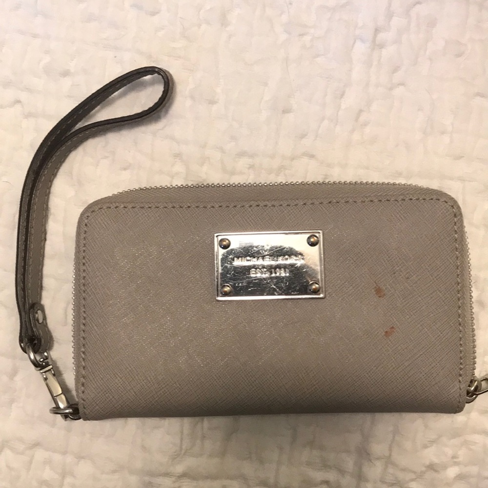 Gray Michael Kors Saffiano Leather Wristlet